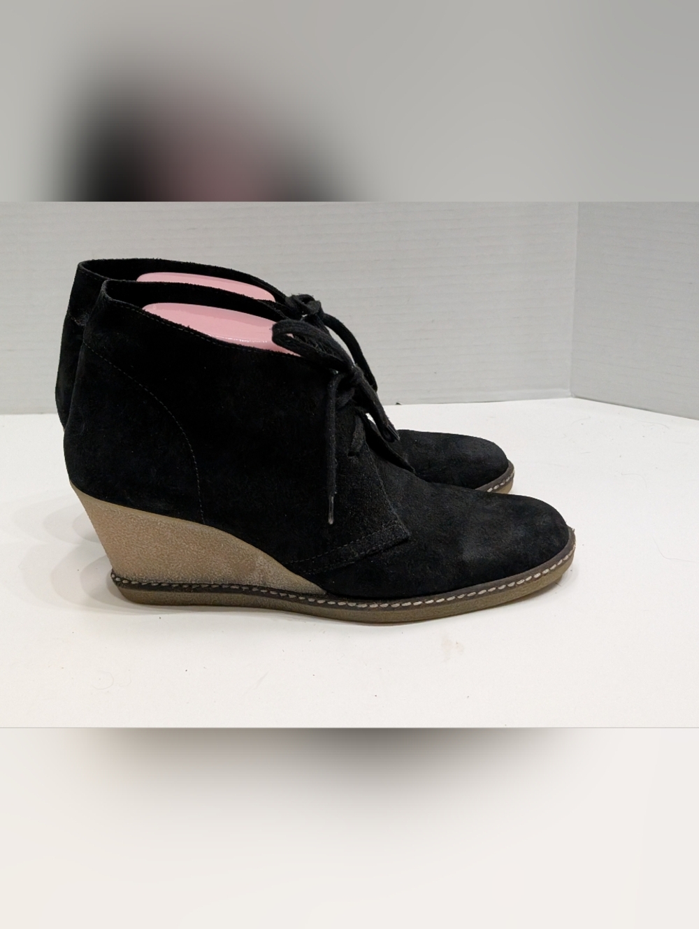 J. Crew Women's 9 Ankle Boots Black Suede Lace Up Wedge Booties Shoes Leather